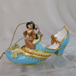 Bradford Exchange Disney Once Upon A Slipper Ornament Jasmine/Abu Blue Shoe